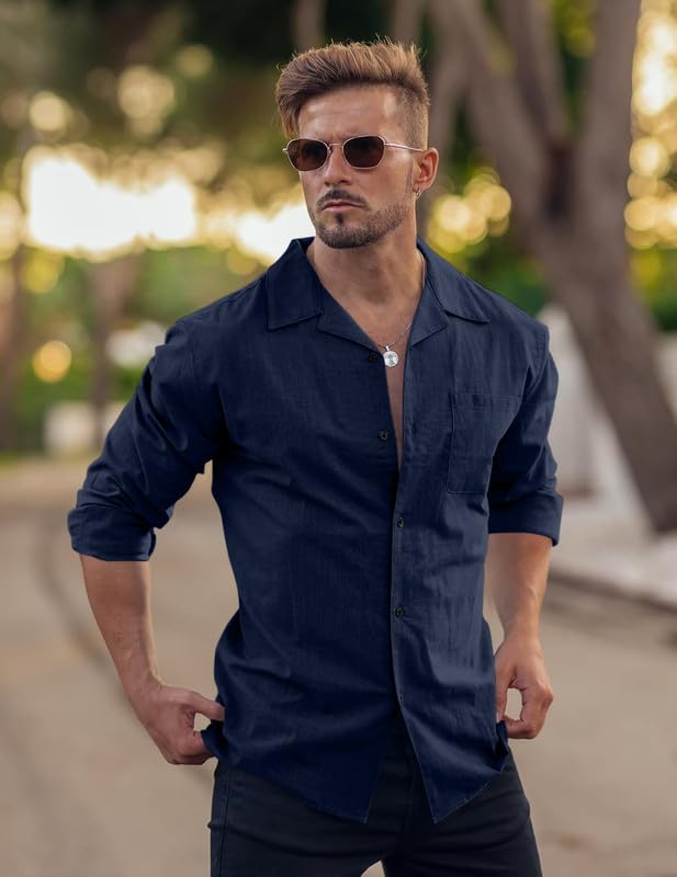 Image of Combo of Men's Casual Cotton Blend Shirt || Long Sleeve Button Down with Spread Collar | Lightweight Breathable Fabric | Stylish Solid Shirt for Beach, Office & Everyday Wear Pack of 2