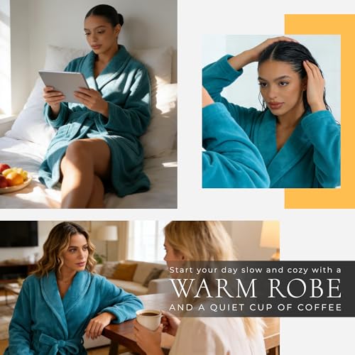 Image of HEARTNICE Womens Fleece Robes, Soft Plush Long Bathrobe, Thick Kimono Robes for Womens, Warm House Coat