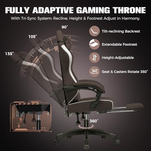 Image of GTPLAYER Gaming Chair, Ergonomic Computer Chair with Footrest and Lumbar Support, High Back Recliner Chair 350lbs, Height Adjustable for Home Office, Brown