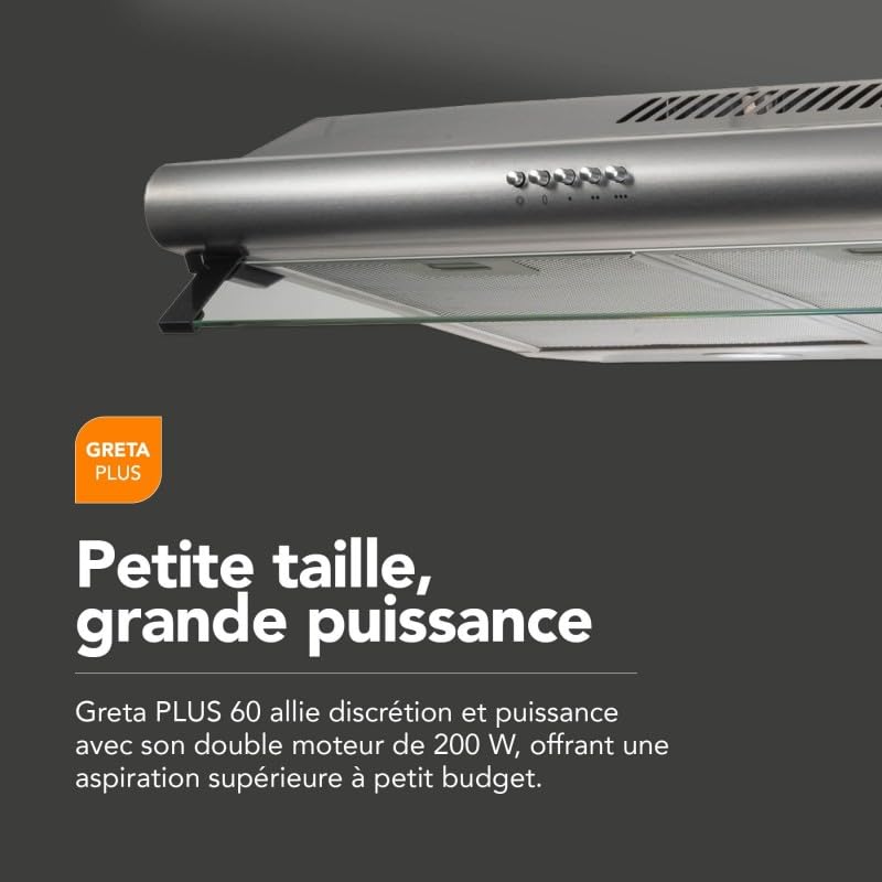 Hotte casquette visière BELDEKO 60 cm – inox – double moteur 200 W – débit 435 m³/h – filtres à charbon inclus – 3 vitesses – éclairage LED – évacuation ou recyclage – marque française