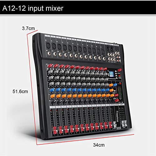 Fineshine 8/12/16 Channel Audio Mixer Sound Mixing Console with Bluetooth USB,PC Recording Input, XLR Microphone Jack, 48V Power, RCA Input/Output for Professional and Beginners (12 channel)