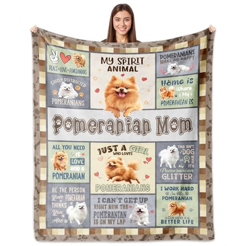 PZLSIEU Pomeranian Gifts for Women, Pomeranian Blankets 60''x50'', Pomeranians Mom Gifts, Gift for Pomeranians Dog Owners Lovers Woman Decorations Throw Blanket for Birthday Mothers Day Christmas