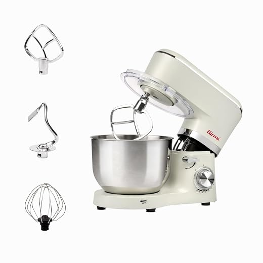 Girmi IM47 Planetary Mixer, Capacity 6 Litres, Doughs up to 2.4 kg, 1500 W Max, Pulse, 10 Speed, Stainless Steel Container, Accessories Included, Cream