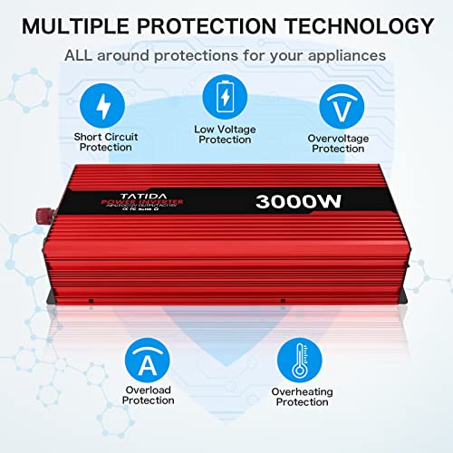 3000 Watt Power Inverter 3000W Modified Sine Wave Inverter With 3 Ac Outlets Converter Dc 12V In To Ac 110V Out For Car Rv Truck Boat(Red) #TOP5