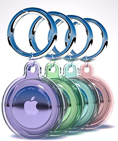 4 Pack AirTag Keyring Case AirTag Holder for Apple AirTag Waterproof Protective AirTags Case Tracker Cover Keychain for AirTag Case for Dog Cat Collar