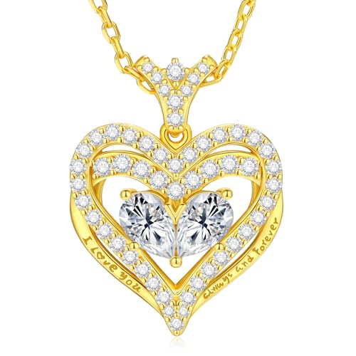 Moissanite Heart Necklace for Women, 18K White/Yellow Gold-Plated 925 Sterling Silver Pear Cut Moissanite Imitation Diamond Pendant Eternity Love Gifts for Her, Anniversary, Birthday, Wedding - to My Wife, Mom