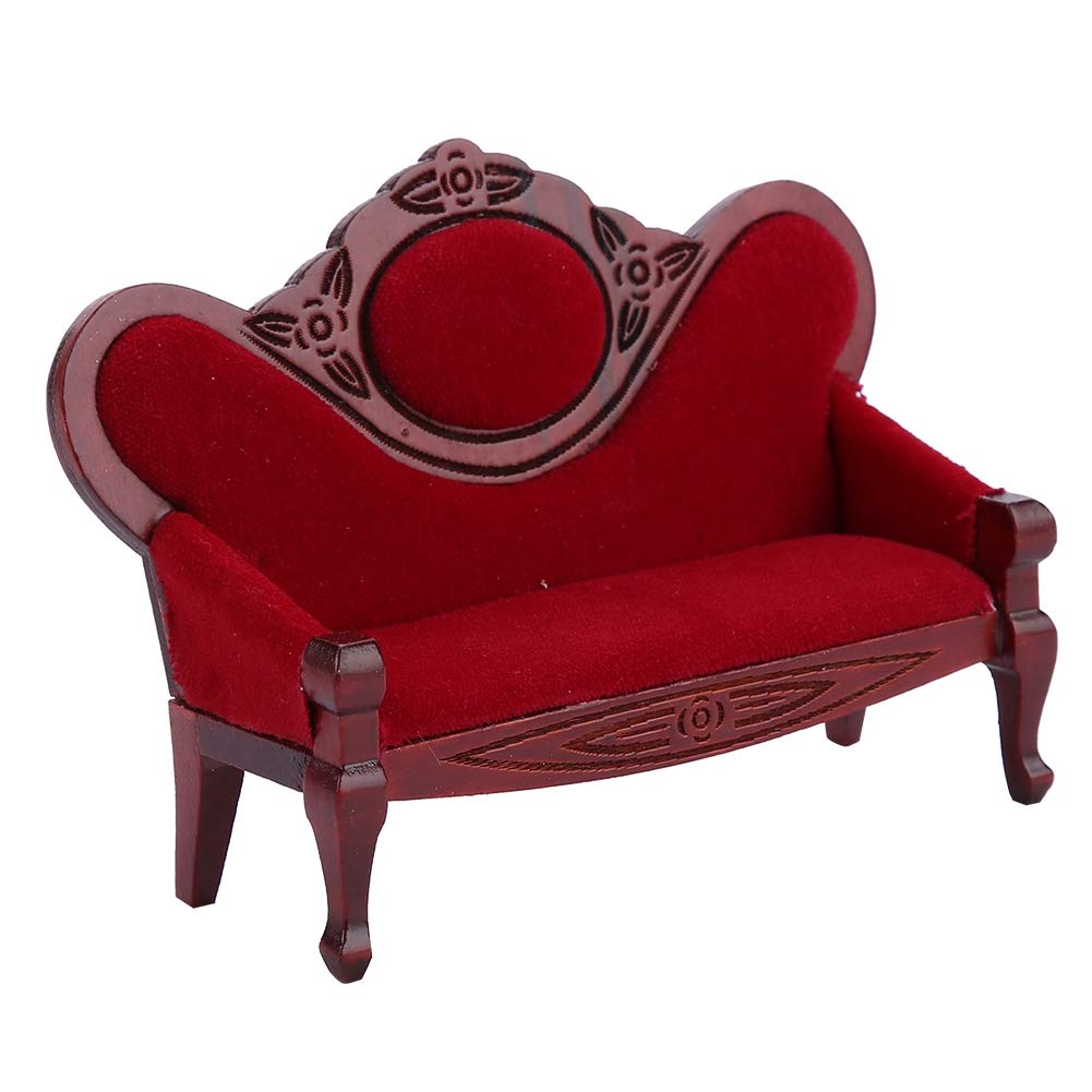 Divano vintage per casa delle bambole e sedie abbinate, un set di divani per casa delle bambole con struttura in legno artigianale per diorami da soggiorno in miniatura