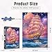 Puzzles for Adults 1000 Pieces Jigsaw, Fantasy Sailing Ship with Pink Sails Under Starry Sky, Letters on Back for Easy Sorting, Challenging Game for Family Night, 20x28 Inch Decor
