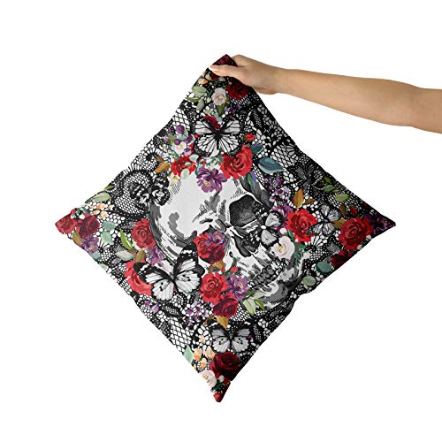 Granbey 2Pcs Vintage Skull Pillow Covers Victorian Gothic Lace Black Skulls Fashion Pillow Cushion Cover Colorful Butterfly Pillowcase Color Flowers Pillow Cushion Case Home Sofa Bed Decor 18X18In #TOP2