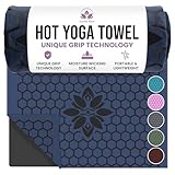 Clever Yoga Hot Yoga Mat Towel – Non-Slip Grip for Hot Yoga, Sweat Absorbent, Honeycomb Silicone Grip, Stays Flat – Ideal for Pilates, Travel, Washable & Lightweight - Dark Blue