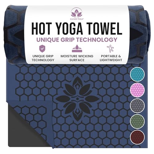 Clever Yoga Hot Yoga Mat Towel – Non-Slip Grip for Hot Yoga, Sweat Absorbent, Honeycomb Silicone Grip, Stays Flat – Ideal for Pilates, Travel, Washable & Lightweight - Dark Blue by Clever Yoga - Used condition - US$42.05