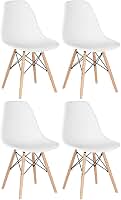 Loft7, Kit 4 Cadeiras Charles Eames Eiffel Dsw Em Polipropileno Com Pés De Madeira Clara Versátil E Elegante Sala De Jantar Cozinha Bar E, Branco