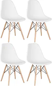 Loft7, Kit 4 Cadeiras Charles Eames Eiffel Dsw Em Polipropileno Com Pés De Madeira Clara Versátil E Elegante Sala De Jantar Cozinha Bar E, Branco