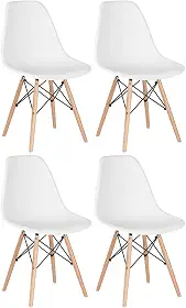 Loft7, Kit 4 Cadeiras Charles Eames Eiffel Dsw Em Polipropileno Com Pés De Madeira Clara Versátil E Elegante Sala De Jantar Cozinha Bar E, Branco