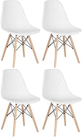 Loft7, Kit 4 Cadeiras Charles Eames Eiffel Dsw Em Polipropileno Com Pés De Madeira Clara Versátil E Elegante Sala De Jantar Cozinha Bar E, Branco