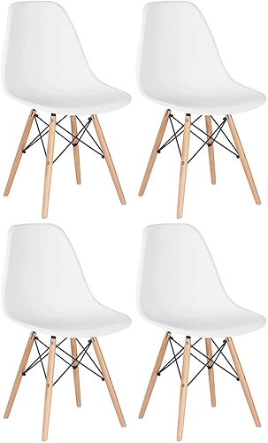 Loft7, Kit 4 Cadeiras Charles Eames Eiffel Dsw Em Polipropileno Com Pés De Madeira Clara Versátil E Elegante Sala De Jantar Cozinha Bar E, Branco