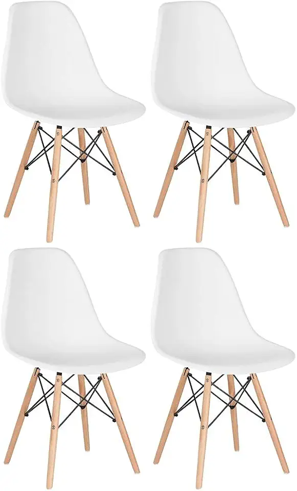 Loft7, Kit 4 Cadeiras Charles Eames Eiffel Dsw Em Polipropileno Com Pés De Madeira Clara Versátil E Elegante Sala De Jantar Cozinha Bar E, Branco
