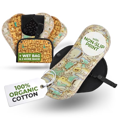 Non-Slip, Organic Cotton Reusable Panty Liners for Teen Girls (Small 7-Pack) - 100% Breathable &