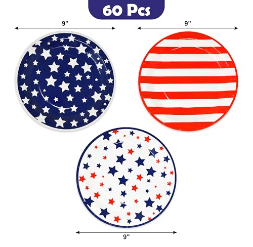 Gift Boutique Patriotic Paper Plates 60 Pack 9 Inch Disposable Dinner Plates Red White Blue Stars Stripes Fourth of July Party Supplies Party Decor by Gift Boutique - Used condition - Image 2
