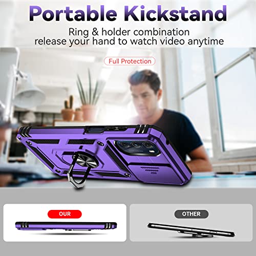 AYMECL for Moto G 5G Case,with 2 Pcs Explosion-Proof Film,Slide Camera Cover Protective Case with Ring Kickstand for Motorola Moto G 5G 2022,Purple by AYMECL - Used condition - Image 2