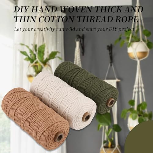 Cordón de algodón selecto para macramé y tapices decorativos en combinación verde oliva y rosa 3
