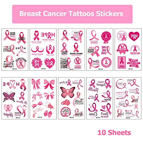 Breast Cancer Temporary Tattoo Pink Ribbon Women Fake Tattoos 66 Pieces Waterproof Breast Cancer Awareness Tattoo Stickers Decoration For Girls Party Fundraising Event Face Body Tattoo Accessories #TOP2