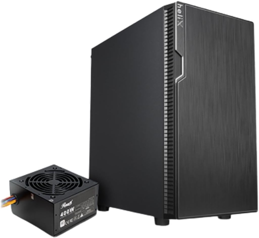 FBM-X2-400-HELIX Micro ATX Mini Tower Desktop Gaming & Office PC Computer Case with Pre-Installed 400W Power Supply, 240mm AIO Support, 2X USB 2.0, 1 USB 3.0