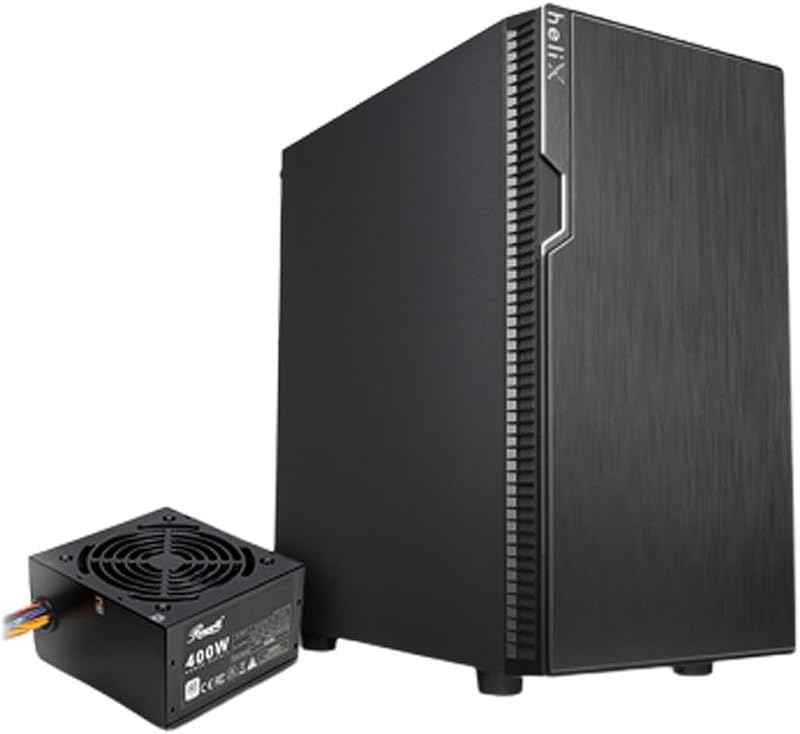 FBM-X2-400-HELIX Micro ATX Mini Tower Desktop Gaming & Office PC Computer Case with Pre-Installed 400W Power Supply, 240mm AIO Support, 2X USB 2.0, 1 USB 3.0