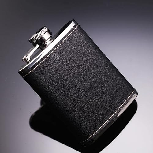 Ulexuchi Flasks, 8 Oz Hip Flask For Liquor Outdoor, Stainless Steel Leak Proof Flasks For Alcohol Men, Father Gifts For Camping Hiking (Black Leather Wrap) #TOP2