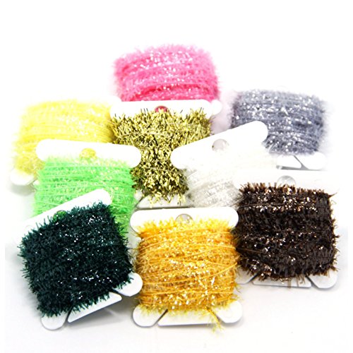 SAMSFX 90 Meters Fly Tying Materials Ice Chenille Flash Chenille Line Specific 9 Colors Assorted Small or Medium (9 Colors Chenille)