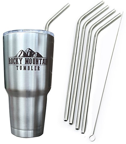 4 Bend Stainless Steel Straws For Rocky Mountain 30 Ounce Double-Wall Tumbler Vacuum Cup - Cocostraw Brand Drinking Straw Tv (4 Bend Straws) #TOP2