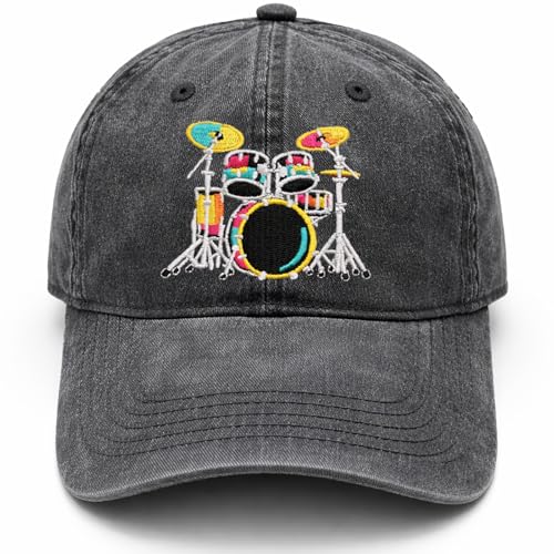 Baseball cap with the word Percussionist and a drum kit embroidered on the front