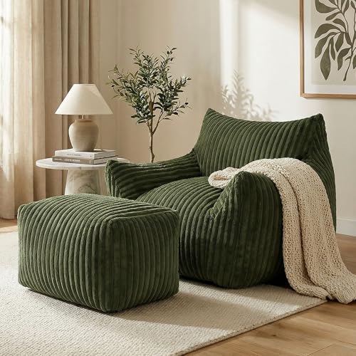 GRAVFORCE Schlafsofa mit Rückenlehne und Fußstütze, XXL Sitzsack Sessel mit Hocker für Erwachsene, Relaxsessel Lazy Sofa, Indoor-Sitzkissen für Schlafzimmer Wohnzimmer, Wintergarten (Grün) GRAVFORCE Schlafsofa mit Rückenlehne und Fußstütze, XXL Sitzsack Sessel mit Hocker für Erwachsene, Relaxsessel Lazy Sofa, Indoor-Sitzkissen für Schlafzimmer Wohnzimmer, Wintergarten (Grün)