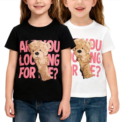 Image of 100% Cotton Girls T-Shirt 2-Pack Cute Tops Casual Soft Printed Toddlers Tees Layering 18Months-8Years