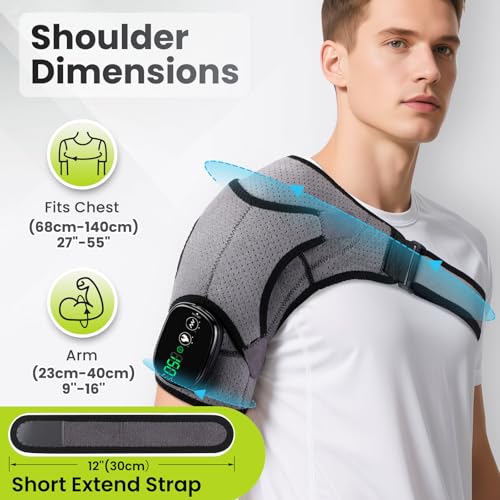 Kabellose Beheizte Schultermassageauflage, Schulterbandage Mit 3-Stufiger Wärme- Und Vibrationsfunktion, Touchscreen-Steuerung & 5000mah-Akku, Für Linke/Rechte Schulter Bei Männern Frauen (Grau)