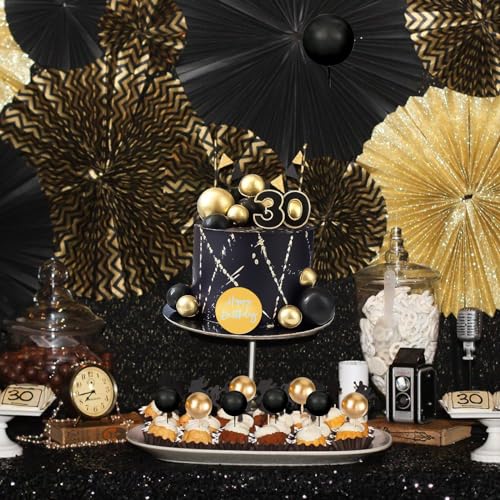 MEMOVAN 26pcs Man Cake Topper Black Boho Cake Topper Black Gold Balls Palm Leaves Black Gold Cake Decorations for Man Boy Bohemian Black Theme Wedding Baby Shower Birthday Party by MEMOVAN - Image 6