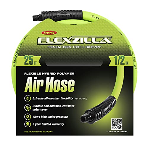 Flexzilla Air Hose, 1/2 in. x 25 ft., 3/8 in. MNPT Fittings, Heavy Duty, Lightweight, Hybrid, ZillaGreen - HFZ1225YW3 - image 2