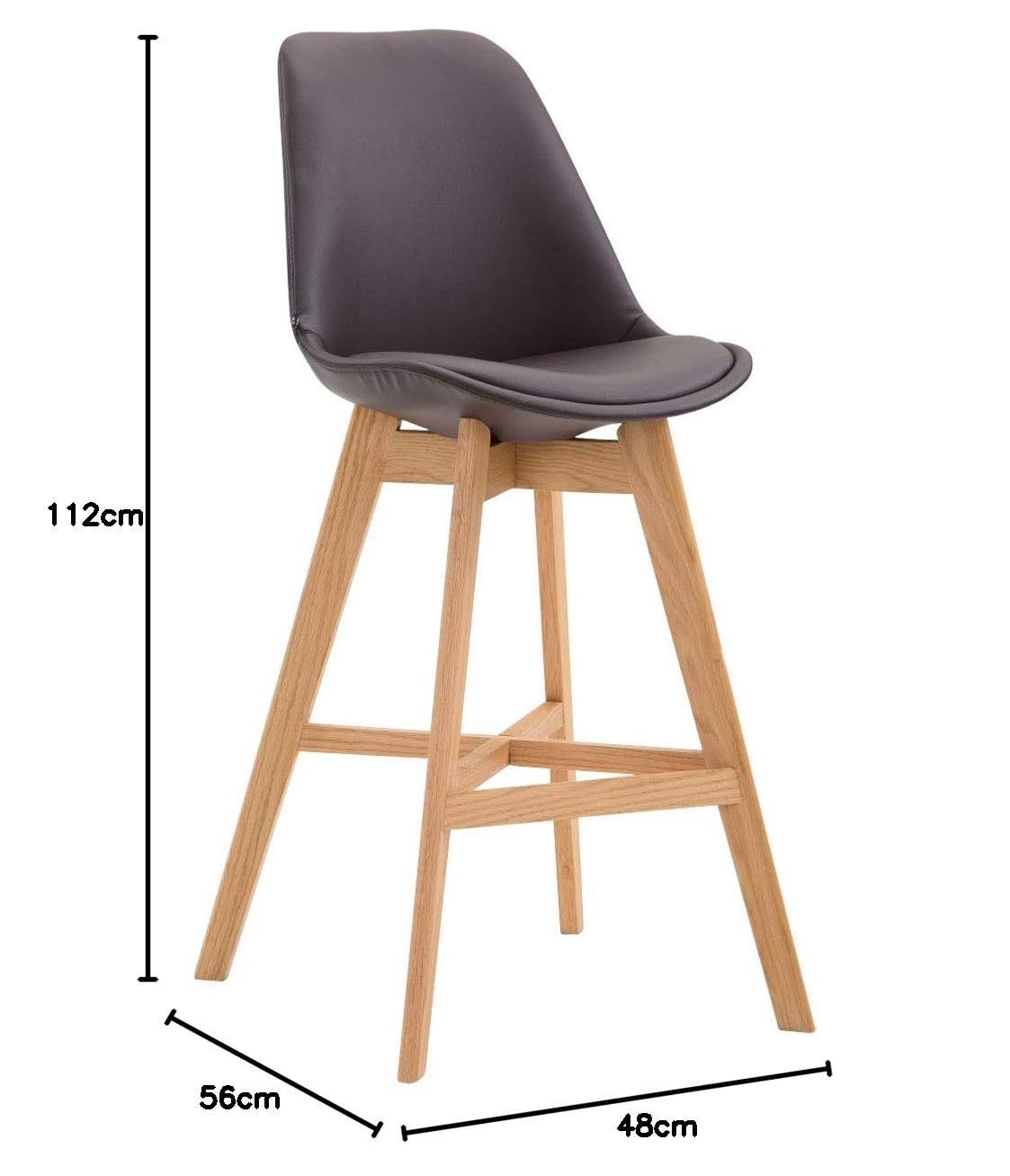 Taburete Cannes Tapizado en Cuero Sintético I Taburete Cocina con Reposapiés I Silla Bar con Base de Madera I Color: | Color marrón Color del Marco Natura