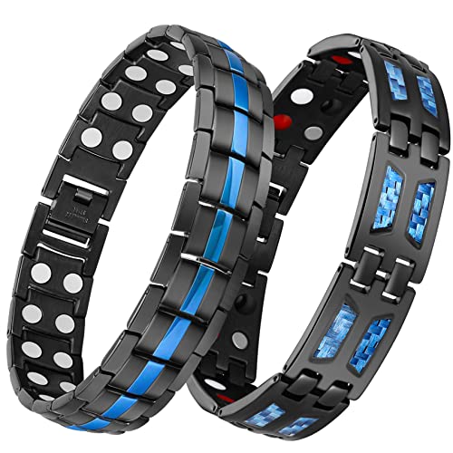 Feraco Lymphatic Drainage Therapeutic Magnetic Bracelets for Men Arthritis Relief Lymph Detox Unique Blue Carbon Fiber Titanium Steel Magnetic Bracelet for Men Carpal Tunnel Healing