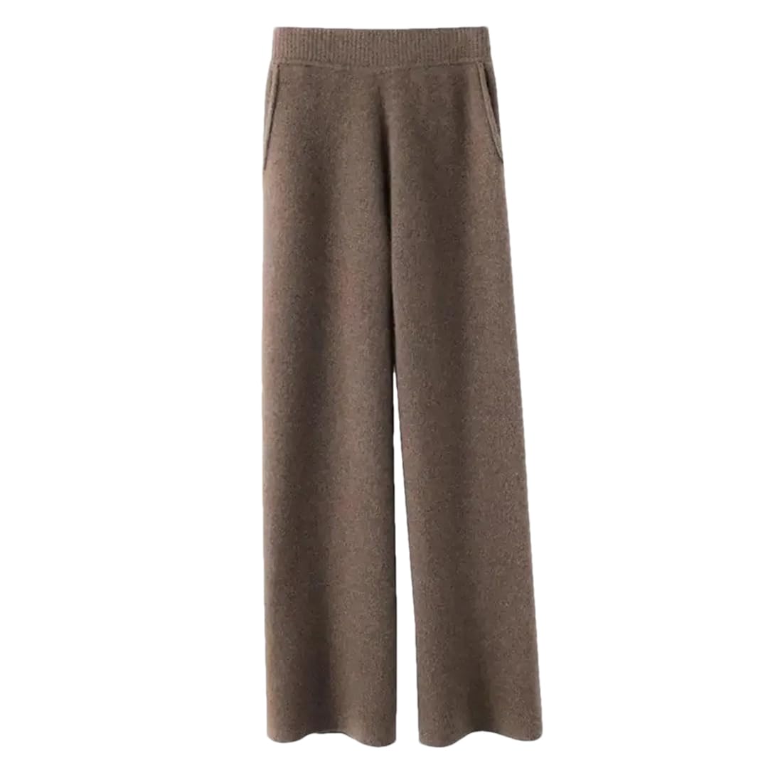 High Waist Wide Leg Pants for Women Solid Casual Pockets Knit Lace-Up Straight Trousers