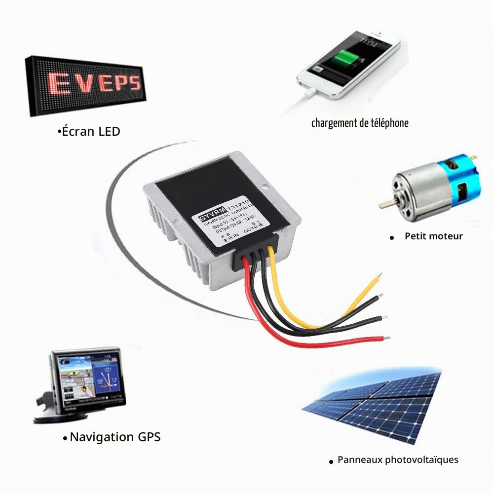 DC-DC Module Convertisseur de Puissance Elévateur Transformateur de Tension Imperméable Entrée 5-11V Sortie 12V 10A 120W