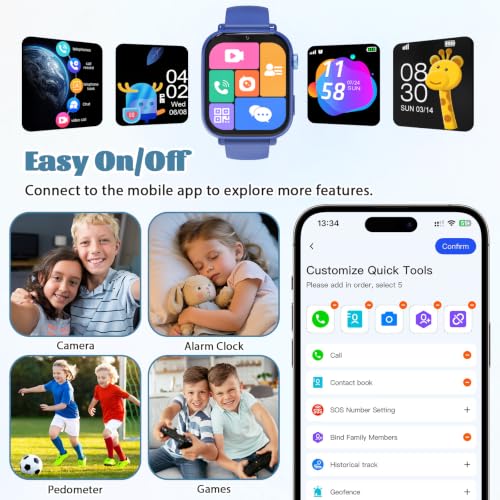Image of 4G Kids Smart Watch for Boys Girls with GPS Tracker, SOS, Two Way Call Video Calling Voice Chat,School Mode, Alarm Clock,Safe Zones,Pedometer,Stopwatch,Games Children Smartwatch for 4-12 (4G Blue)