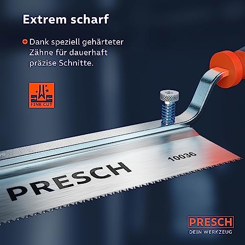 Presch Feinsäge 250mm - Handsäge, Rückensäge Umlegbar, Klappbar und Gekröpft - Säge für Holz, Kunststoff und Sockelleiste Schneiden