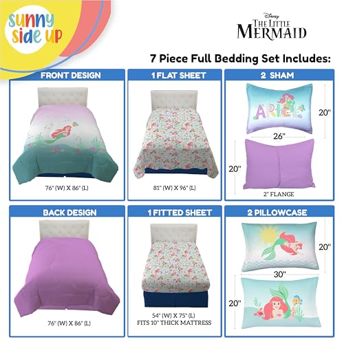 Image of Sunny Side Up Disney The Little Mermaid Full Comforter Set - 7 Piece Kids Bedding Includes Comforter, Sheets & Pillow Cover - Super Soft Ariel Microfiber Bed Set