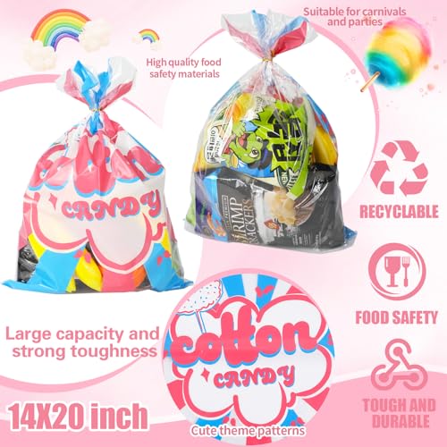 Image of 100 Pcs Cotton Candy Bags 14 x 20 Inch with Ties,for Cotton Candy Large Carnival Candy Cones Treat Bags Bulk Cotton Candy Supplies Carnivals Party Favors