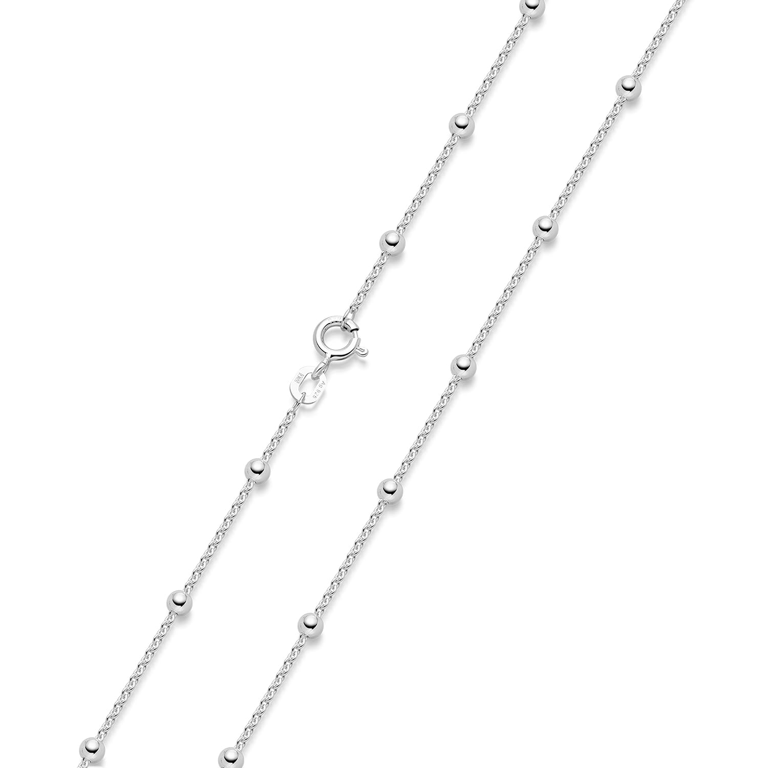 Kugel Halskette Damen 925 Silber 1,3mm mit 3mm Kugeln Silberkette K118 | Hellsilber Kugelkette 40-70cm in Schmuck Verpackung Made in Germany von MATERIA by Matthias Wagner