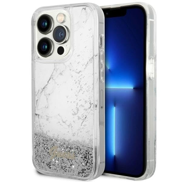 GUESS HC LIQUIDE GLITTER MARBRE BLANC IP14 PRO