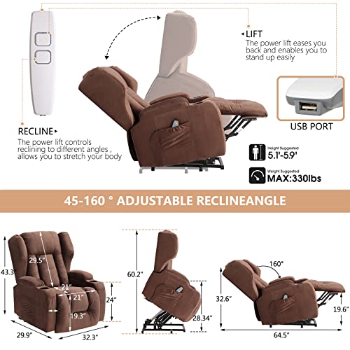Ipkig Electric Power Lift Recliner Chair- Lift Chair Recliner For Elderly, Comfy Velvet Wingback Massage Recliner Chair With Heat, Lumbar Pillow, Side Pocket, Usb Ports, Cup Holder For Living Room #TOP2