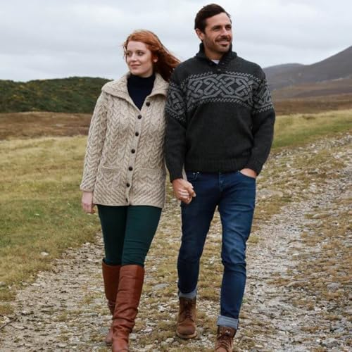 Irish Wool Sweater for Men, Celtic Knot, Button Collar, Made in Ireland2