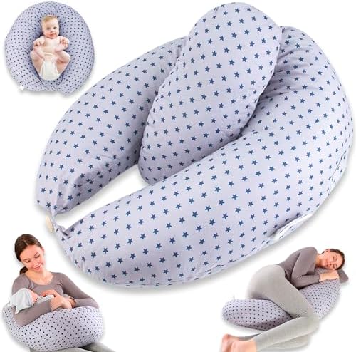 Chilling Home Coussin Allaitement 2 en 1 XXL Coussin de Grossesse Coussin d'allaitement pour Bébé,Oreiller de Grossesse avec Oreiller Intérieur et Housse en Coton Oreiller de Grossesse(Bleu)